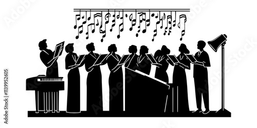 Choir recording a special album in a professional studio, Vector Graphic