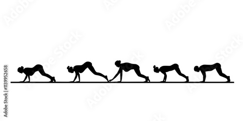 Class flowing from plank to chaturanga, maintaining form, Vector Graphic