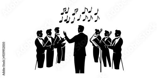 A conductor leading an opera chorus through a complex musical number, Vector Graphic