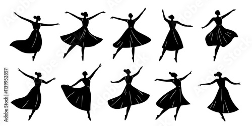 A contemporary dance ensemble showcasing their creativity in a public performance, Vector Graphic