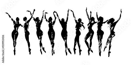 A group of dancers performing synchronized movements during a live dance recital, Vector Graphic