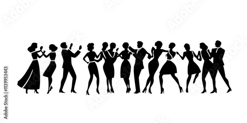 A group of friends enjoying a night out while dancing salsa together, Vector Graphic