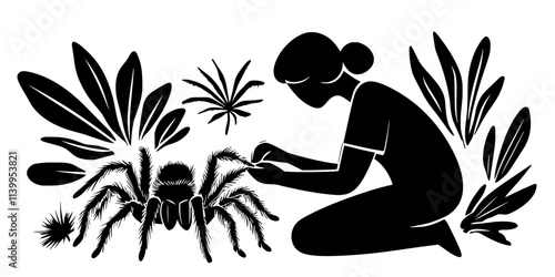 A handler changing the substrate in a tarantula’s enclosure, preparing a clean living area, Vector Graphic