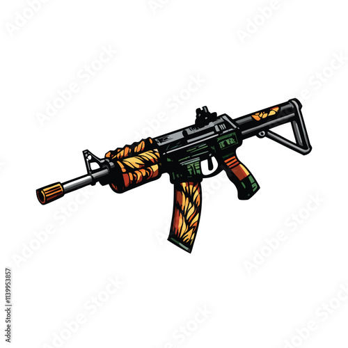 Render a highly detailed image of a suppressed tactical submachine gun, showcasing its features and tactical design elements.