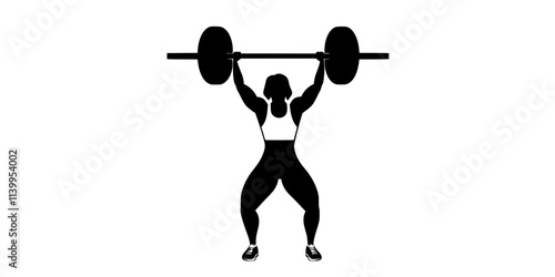 Lifter practicing overhead squats, holding a barbell overhead with arms extended, Vector Graphic