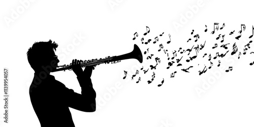 A musician playing an oboe in a symphony orchestra during a live performance, Vector Graphic