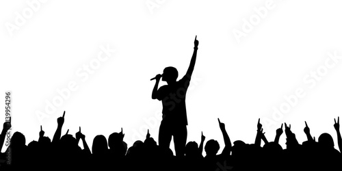 Performer delivering an energetic pop anthem in front of a cheering crowd, Vector Graphic
