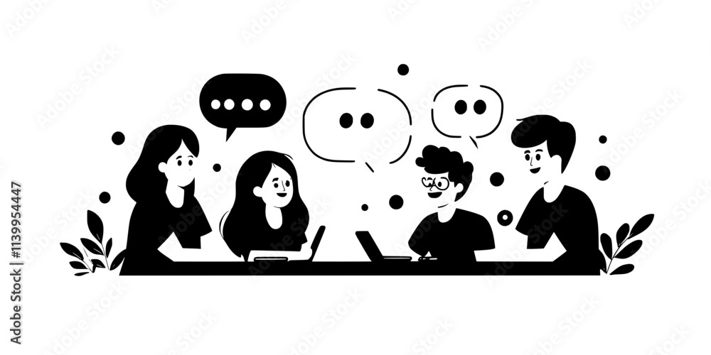 A person converses with locals while volunteering at a language event, Vector Graphic A person converses with locals while volunteering at a language event, Vector Graphic