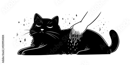Person bathing a cat, applying water and shampoo for cleanliness, Vector Graphic