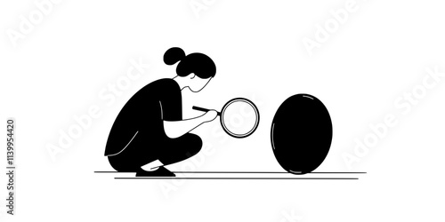 Person inspecting a coin with a visible minting error using a magnifying glass, Vector Graphic