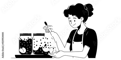 A person checking the contents of a fermenting jar for progress, Vector Graphic
