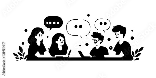 A person converses with locals while volunteering at a language event, Vector Graphic
