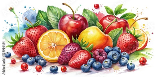 AI-crafted watercolor summer fruit illustrations: ideal for digital design & adding a juicy touch.
