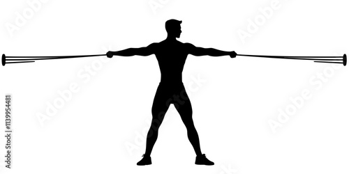 A person doing lateral arm raises, pulling the resistance band outward from their sides, Vector Graphic