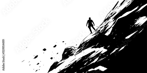 Person climbing a steep mountain trail with rocks and uneven terrain, Vector Graphic