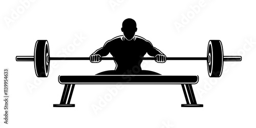 Person executing a pause bench press, holding the barbell at chest level before pushing upward, Vector Graphic