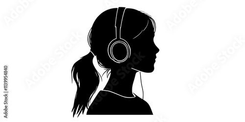 A person listening to a language learning podcast using headphones, Vector Graphic