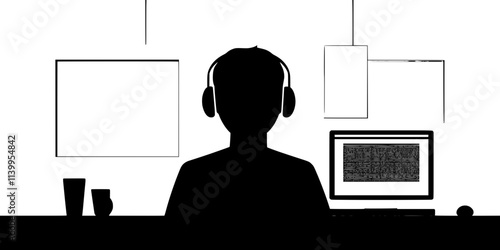 A person listening to dialogue in a foreign language class, Vector Graphic