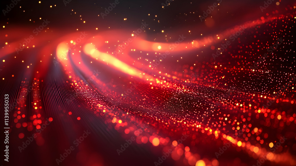Obraz premium Red Abstract Background: Sparkling Glittering Waves