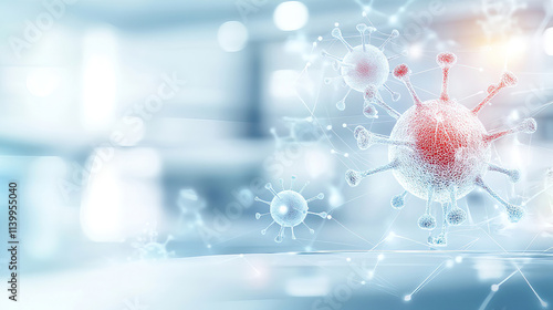 Norovirus spreads easily but prevention and treatment reduce infection. Glowing Norovirus Pathogen in Immune System Environment