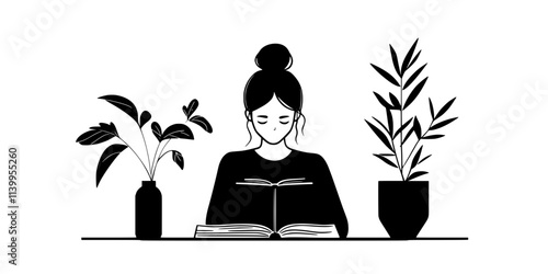 A person reading a comprehension passage in a foreign language during practice, Vector Graphic