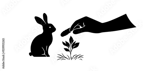 A person providing fresh vegetables to a rabbit, ensuring a balanced diet and proper nutrition, Vector Graphic