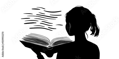 A person reading a dialogue in a language learning textbook, Vector Graphic