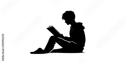 A person reading a foreign language textbook during study, Vector Graphic