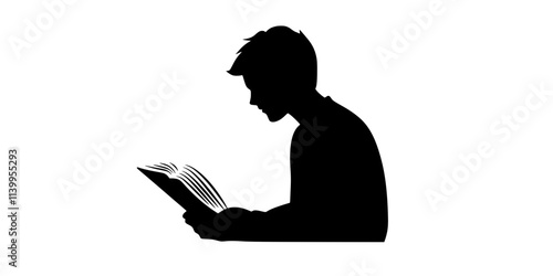 A person reading grammar explanations from a foreign language guidebook, Vector Graphic