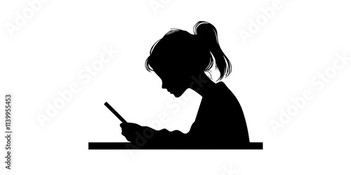 A person studying vocabulary by reading from a language flashcard set, Vector Graphic
