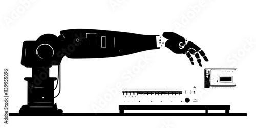 A prosthetic arm being printed with specific adjustments for the intended recipient, Vector Graphic
