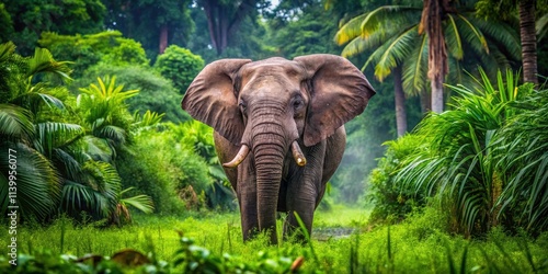 Forest Elephant Bathing in Loango National Park, Gabon - Candid Wildlife Photography, African Wildlife, Nature Conservation, Wildlife Sanctuary, Endangered Species photo