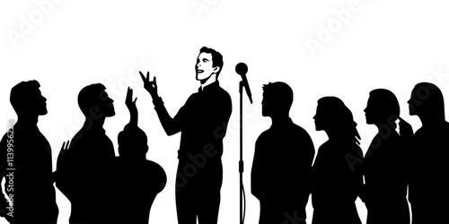 Singer demonstrating vocal techniques in a workshop for aspiring artists, Vector Graphic