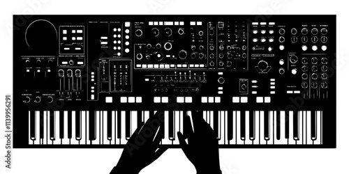 A sound designer adjusting the attack, sustain, and release settings of a synthesizer, Vector Graphic