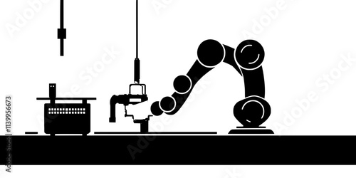 Automated robot constructed to oversee factory operations with minimal supervision, Vector Graphic