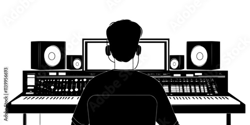 An engineer applying dynamic range compression to achieve a final, polished sound, Vector Graphic
