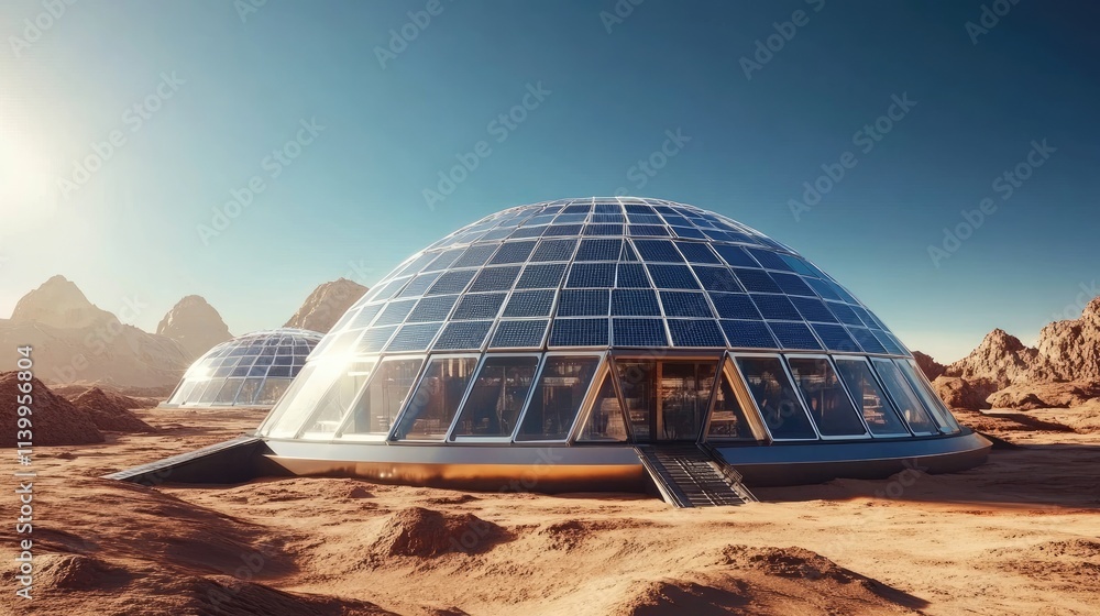 Obraz premium Futuristic Solar Powered Domes on a Desolate Planet