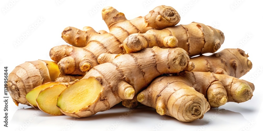 Fresh Ginger Root Isolated on White Background - Top Quality Organic Spice for Culinary Use, Health Benefits, Natural Remedies, and Cooking Ingredients Fresh Ginger Root Isolated on White Background - Top Quality Organic Spice for Culinary Use, Health Benefits, Natural Remedies, and Cooking Ingredients