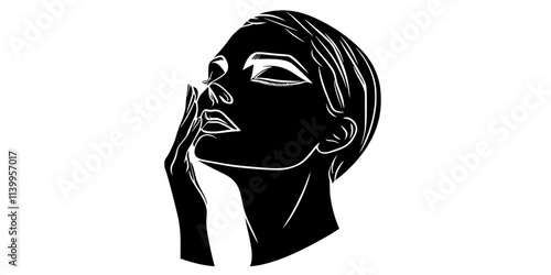 Artist refining facial features of a stone bust with a fine chisel, Vector Graphic