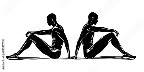 Athletes stretching their feet after a barefoot running session, Vector Graphic