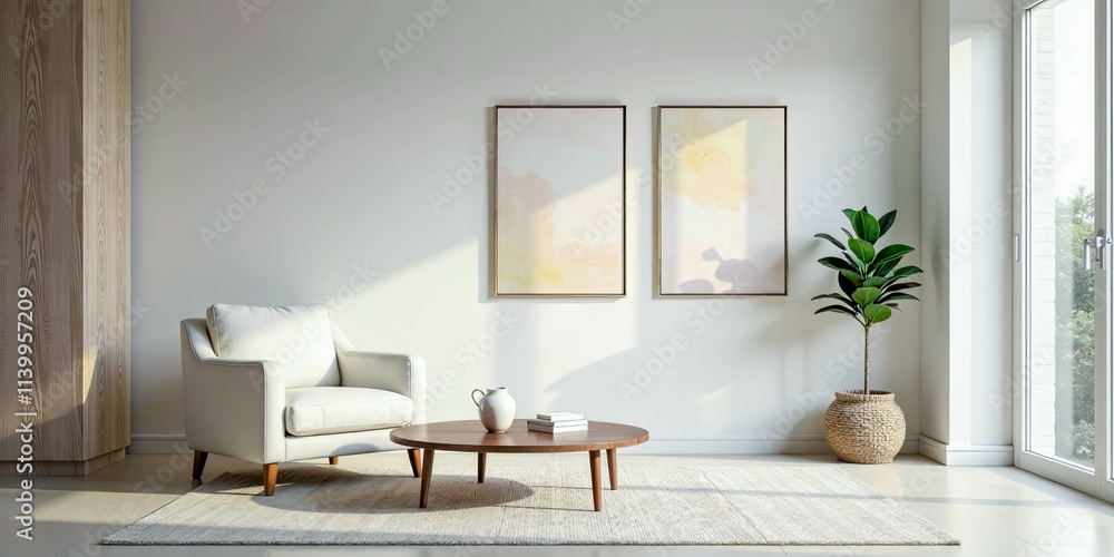 Serene Minimalist Living Room Interior Design with Soft Light and Natural Elements Serene Minimalist Living Room Interior Design with Soft Light and Natural Elements