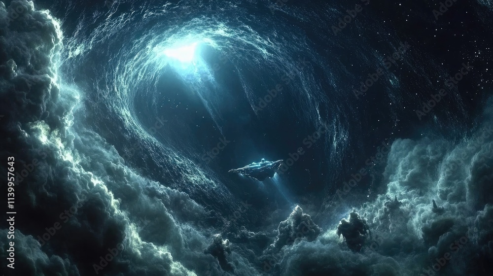 Spaceship Navigating a Celestial Nebula Vortex Spaceship Navigating a Celestial Nebula Vortex