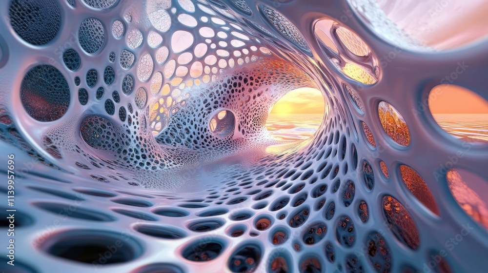 Abstract Cellular Structure Tunnel Leading to Sunset Abstract Cellular Structure Tunnel Leading to Sunset