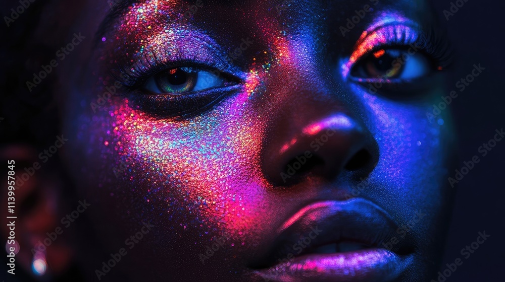 A Closeup of a Face Adorned with Glittering Makeup A Closeup of a Face Adorned with Glittering Makeup