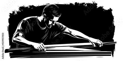 Artist pressing a squeegee across the screen to force ink through the stencil, Vector Graphic