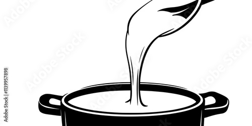 Coconut milk being poured into a pot for paleo curry dish, Vector Graphic
