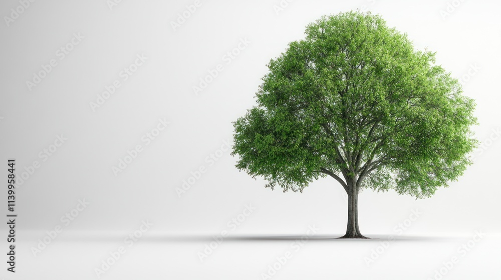 Obraz premium Single lush green tree on white background.