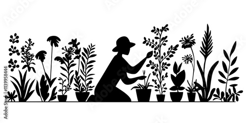 Gardener arranging plants by function to build a sustainable permaculture system, Vector Graphic