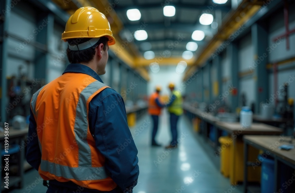 workers in hard hats and work clothes in the warehouse workers in hard hats and work clothes in the warehouse