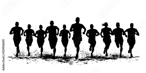 Runners sharing tips during a pre-marathon training meeting, Vector Graphic